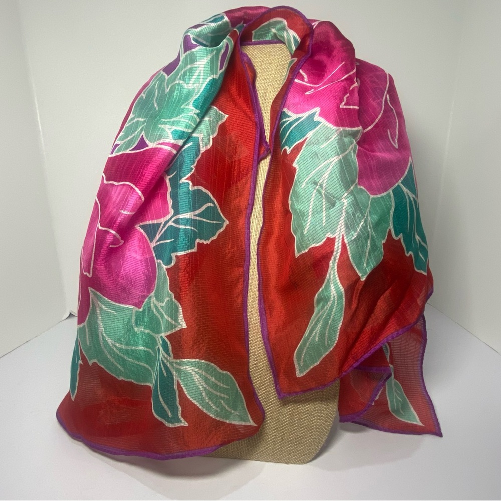 VTG Oscar de la Renta for Accessory Street Floral Silk Scarf Bold 30" Japan